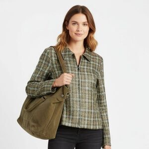 Chico’s Brown & Blue Woven Plaid Long Sleeve Zip Up Jacket 0 S